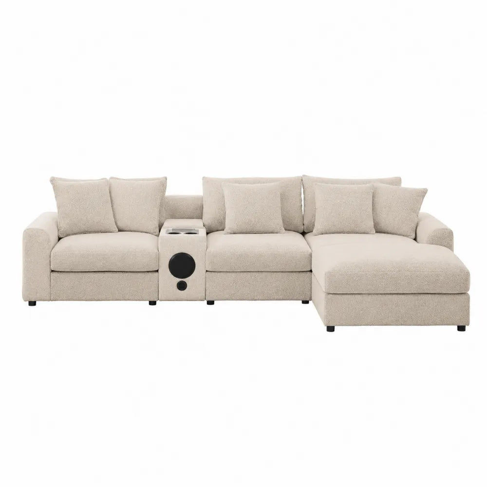 Fabric Sectional Sofa with Chaise and Built-in Speaker