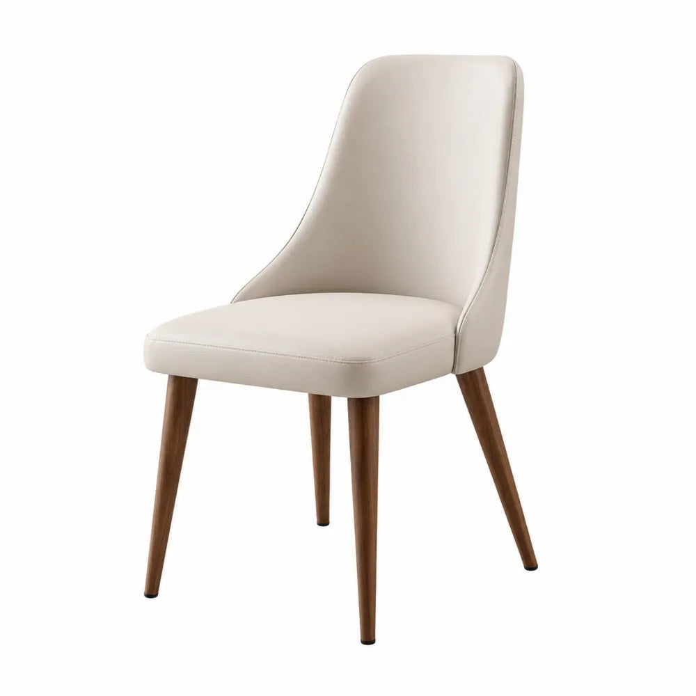 Beige PU Leather Dining Chair with Wood Legs