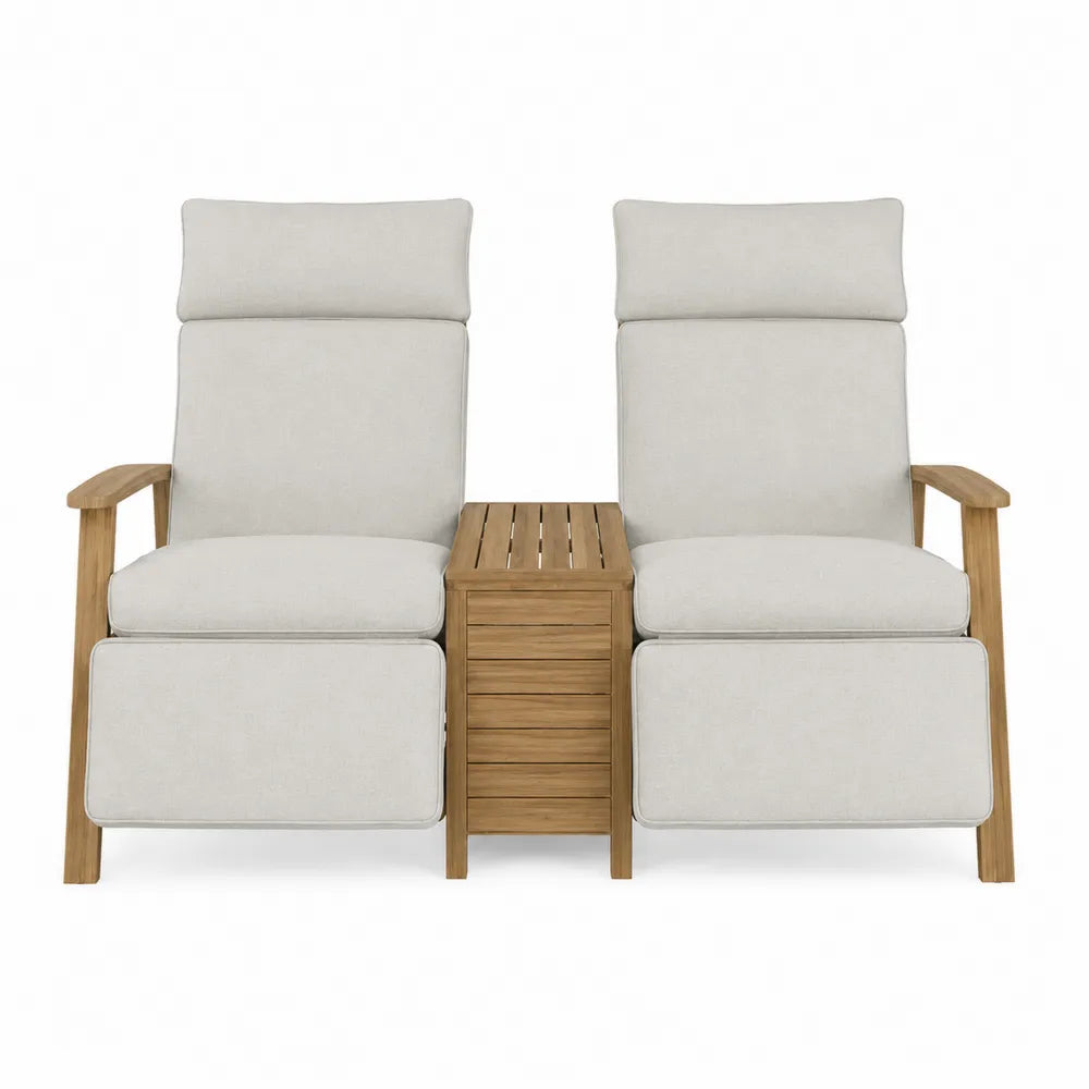 Teak Recliner Set with Beige Polyester Cushions