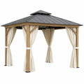 Rectangular Steel and Aluminum Gazebo with Polyester Curtains