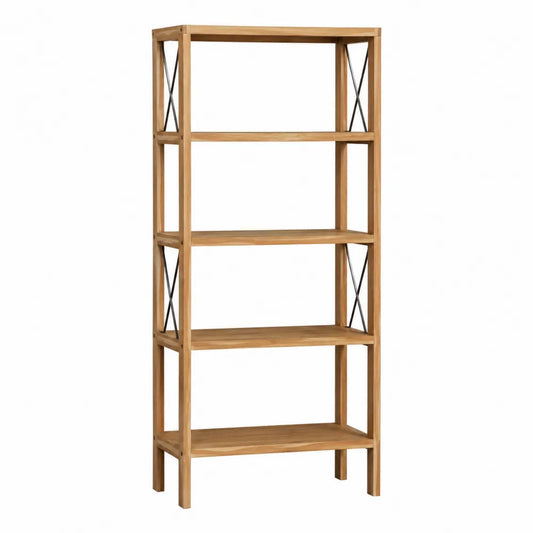 Wood 4-Shelf Bookcase with Metal Supports