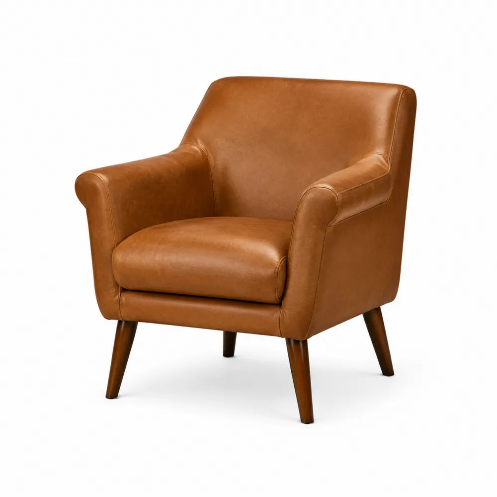 Leather Armchair with Wooden Legs Brown 85 x 85 x 90 cm