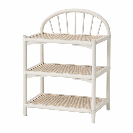 Three-Tier Rattan and Steel Bookshelf, White