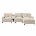 Fabric Sectional Sofa with Chaise and Built-in Speaker