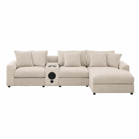 Fabric Sectional Sofa with Chaise and Built-in Speaker