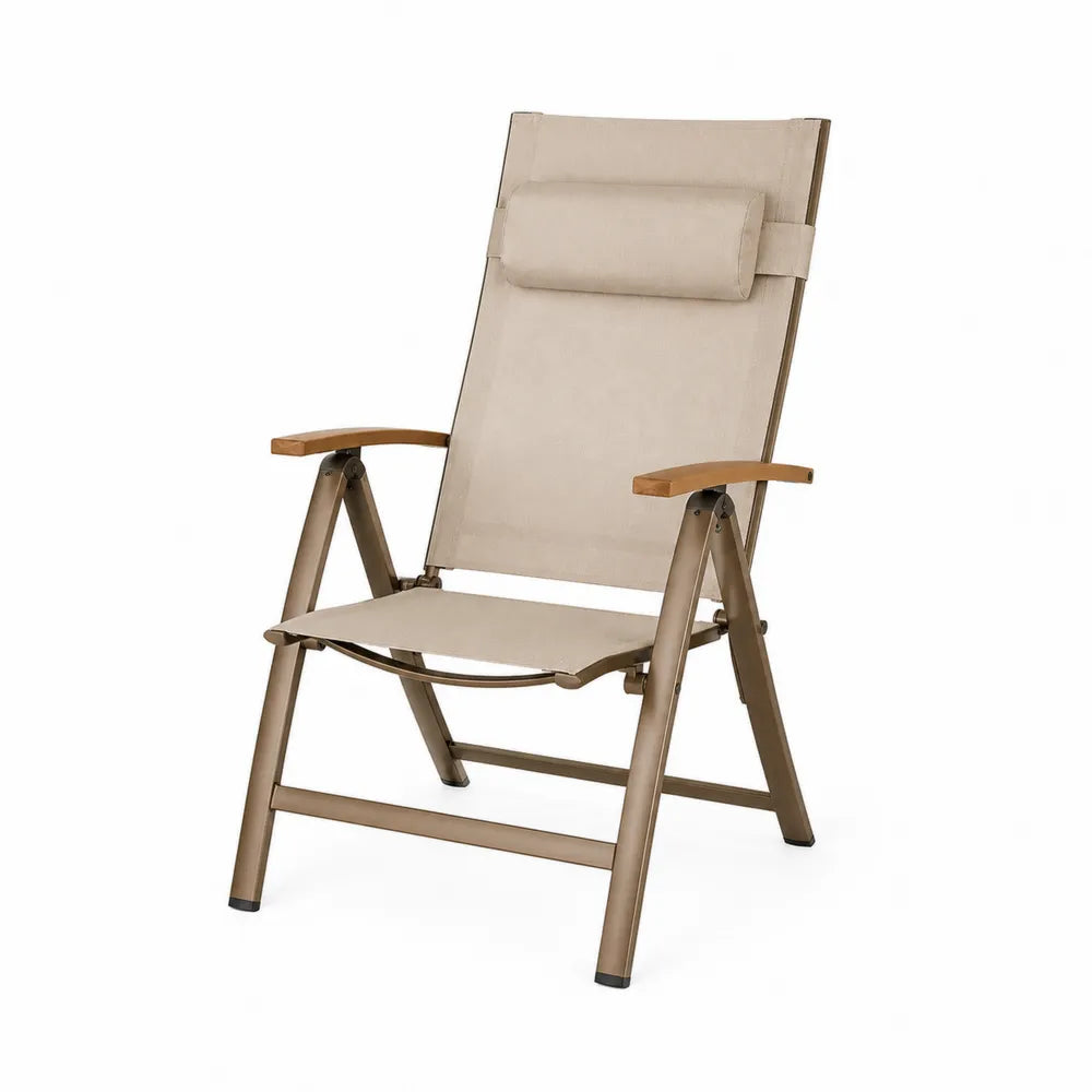 Outdoor Folding Chair Aluminum Frame Textilene Fabric Beige