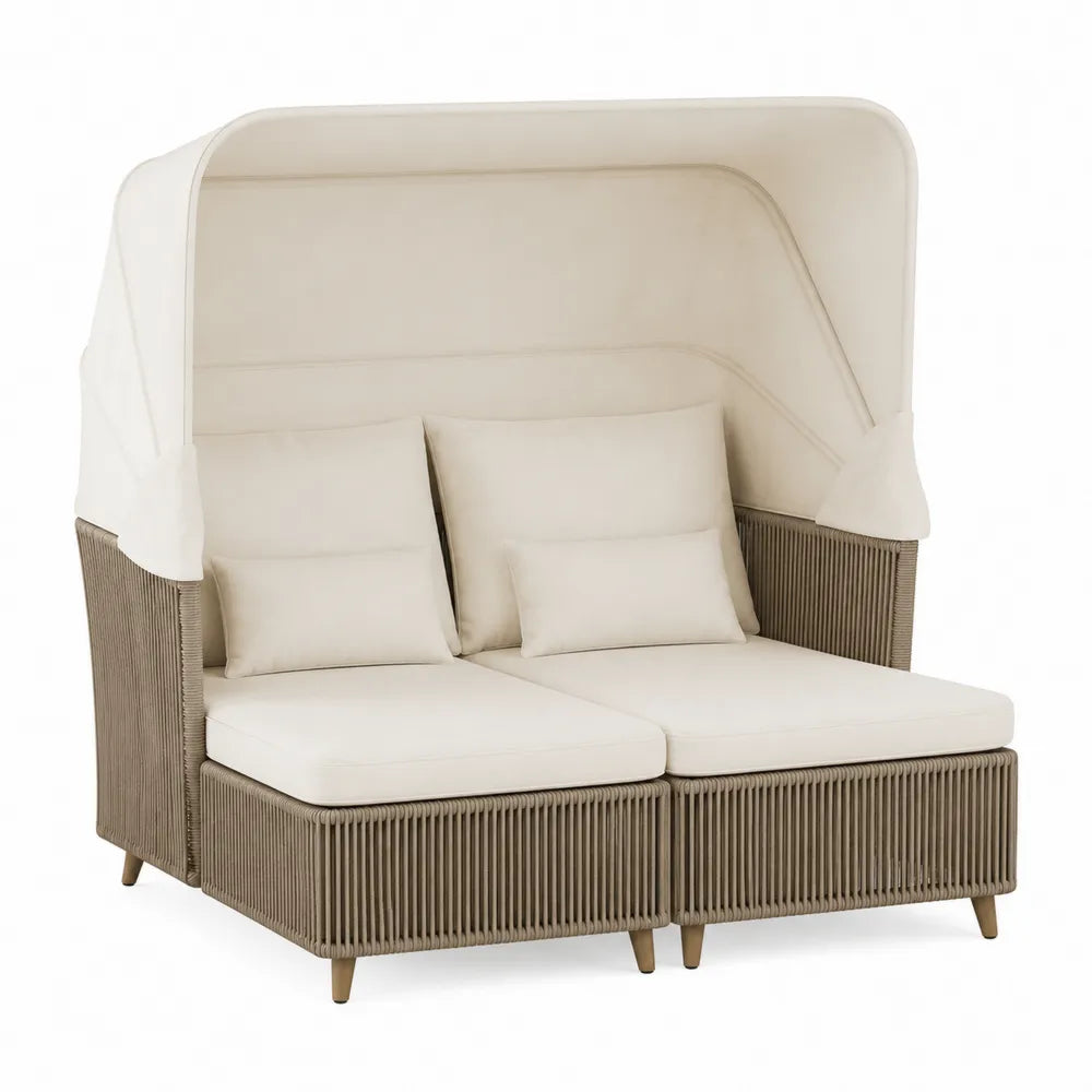 Synthetic Rattan Outdoor Sofa Set with Canopy Beige 200x150x170cm