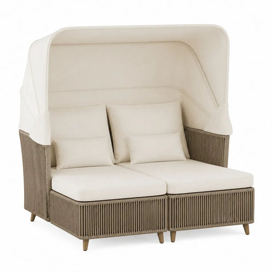 Synthetic Rattan Outdoor Sofa Set with Canopy Beige 200x150x170cm