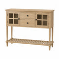 Solid Oak Console Table with Tempered Glass Doors and Drawers