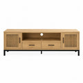 Wood TV Stand with Metal Frame and Slatted Doors 150x40x55 cm