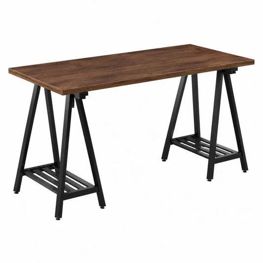 Rectangular Wood Desktop Steel Frame Desk Brown Black 120x60x75cm