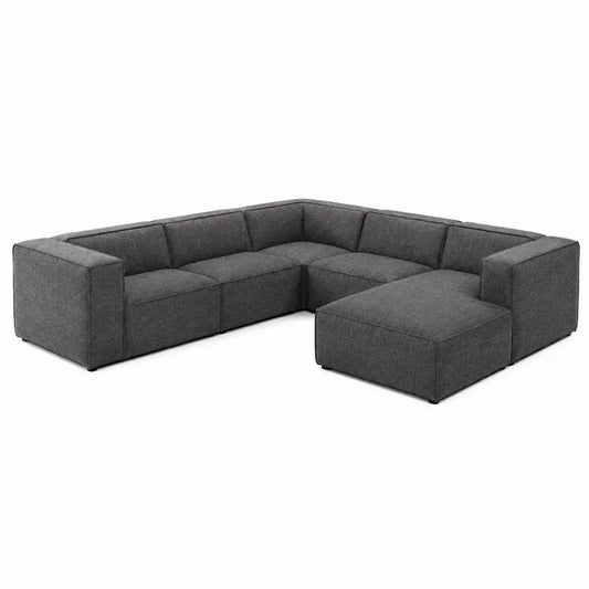 Fabric Sectional Sofa Set L-Shaped Dark Gray 300cm