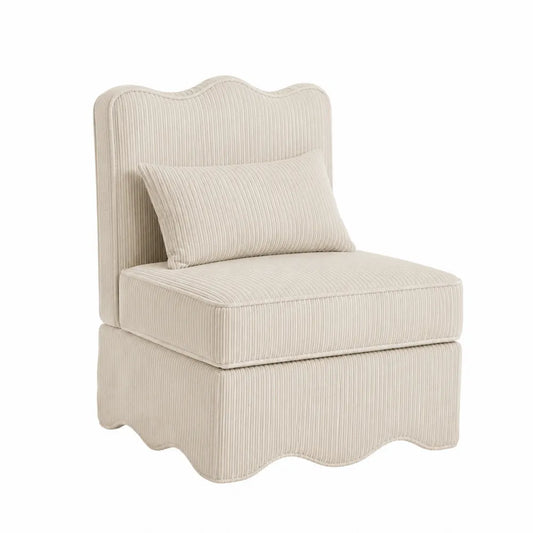 Armless Accent Chair Corduroy Fabric Beige 81 cm High