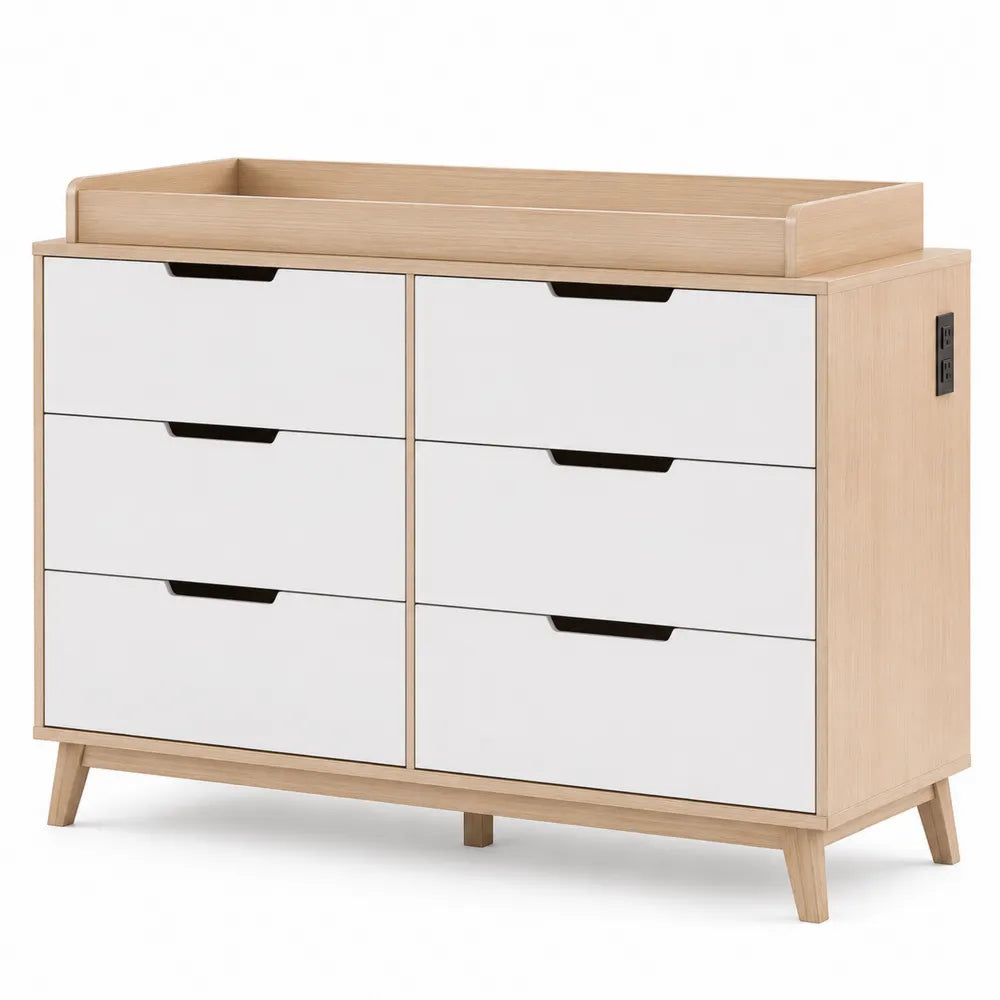Wooden Dresser with Six Drawers and White Fronts