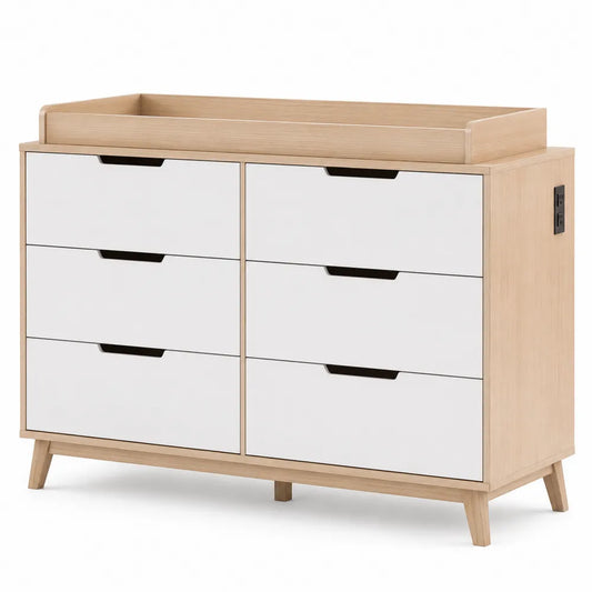 Wooden Dresser with Six Drawers and White Fronts