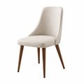 Beige PU Leather Dining Chair with Wood Legs