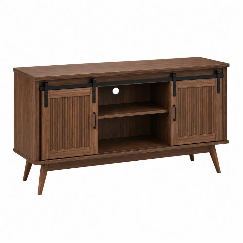 Walnut TV Stand with Sliding Doors 150cm