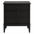 Black Solid Wood 3-Drawer Nightstand