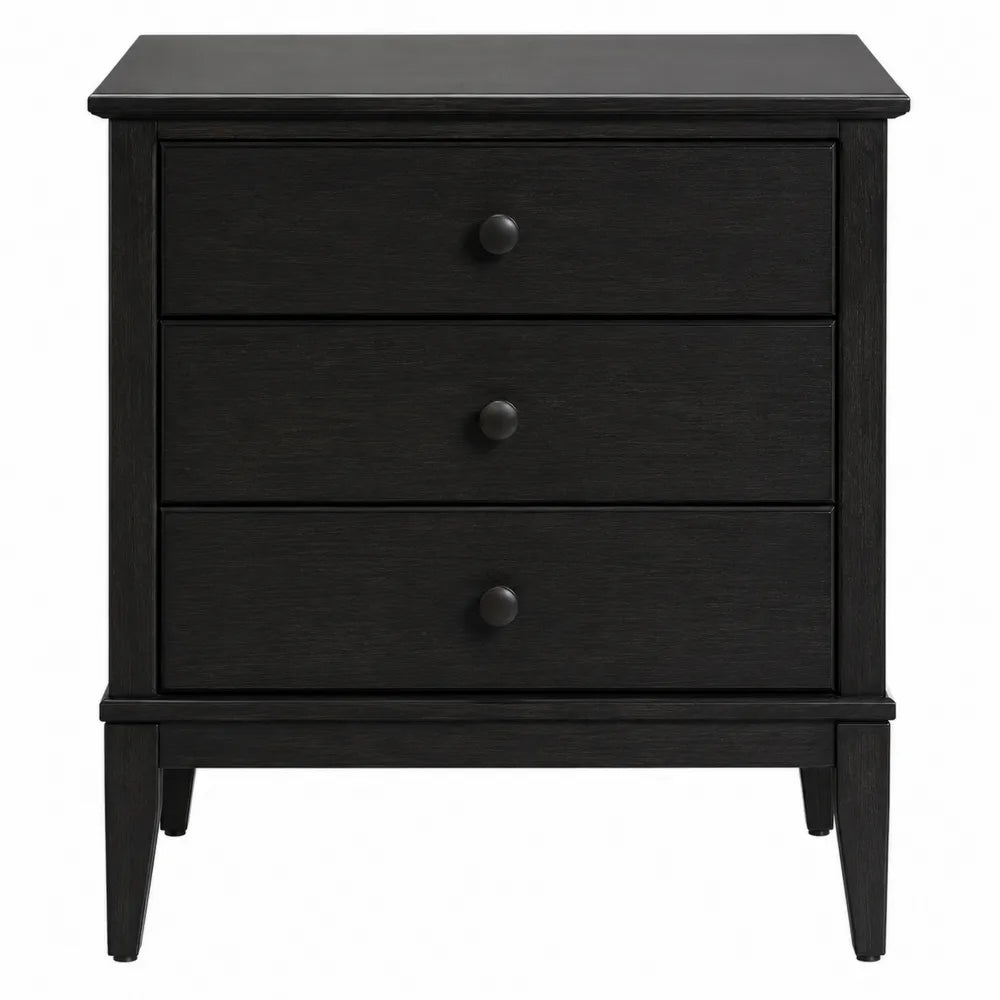 Black Solid Wood 3-Drawer Nightstand