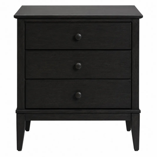 Black Solid Wood 3-Drawer Nightstand