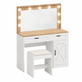Wood and MDF Vanity Set with Mirror Lights and Stool, White and Oak