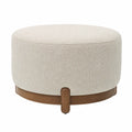 Round Fabric Ottoman with Solid Wood Base Beige 60cm