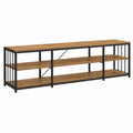 Rectangular Wood and Metal TV Stand with Open Shelving, Brown and Black, 180 cm