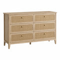 Wooden Dresser with Rattan Drawers Beige 6-Drawer 59in x 18in x 35in