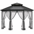 Outdoor Gazebo Steel Frame with Polycarbonate Roof and Gray Curtains Black 3m x 3m