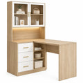 L-Shaped Desk with Hutch Wood MDF Oak/White 140cm x 120cm x 150cm