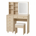 Wooden Vanity Table Set with LED Mirror and Stool