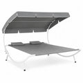 Outdoor Double Lounger with Canopy Gray Steel Frame