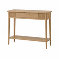 Wood Console Table with Drawer and Shelf in Oak Finish