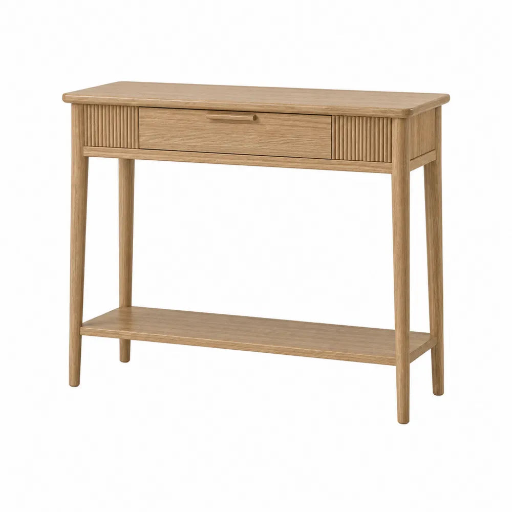 Wood Console Table with Drawer and Shelf in Oak Finish