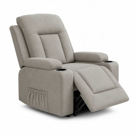 Polyester Recliner Chair with Side Storage and Cup Holders Gray