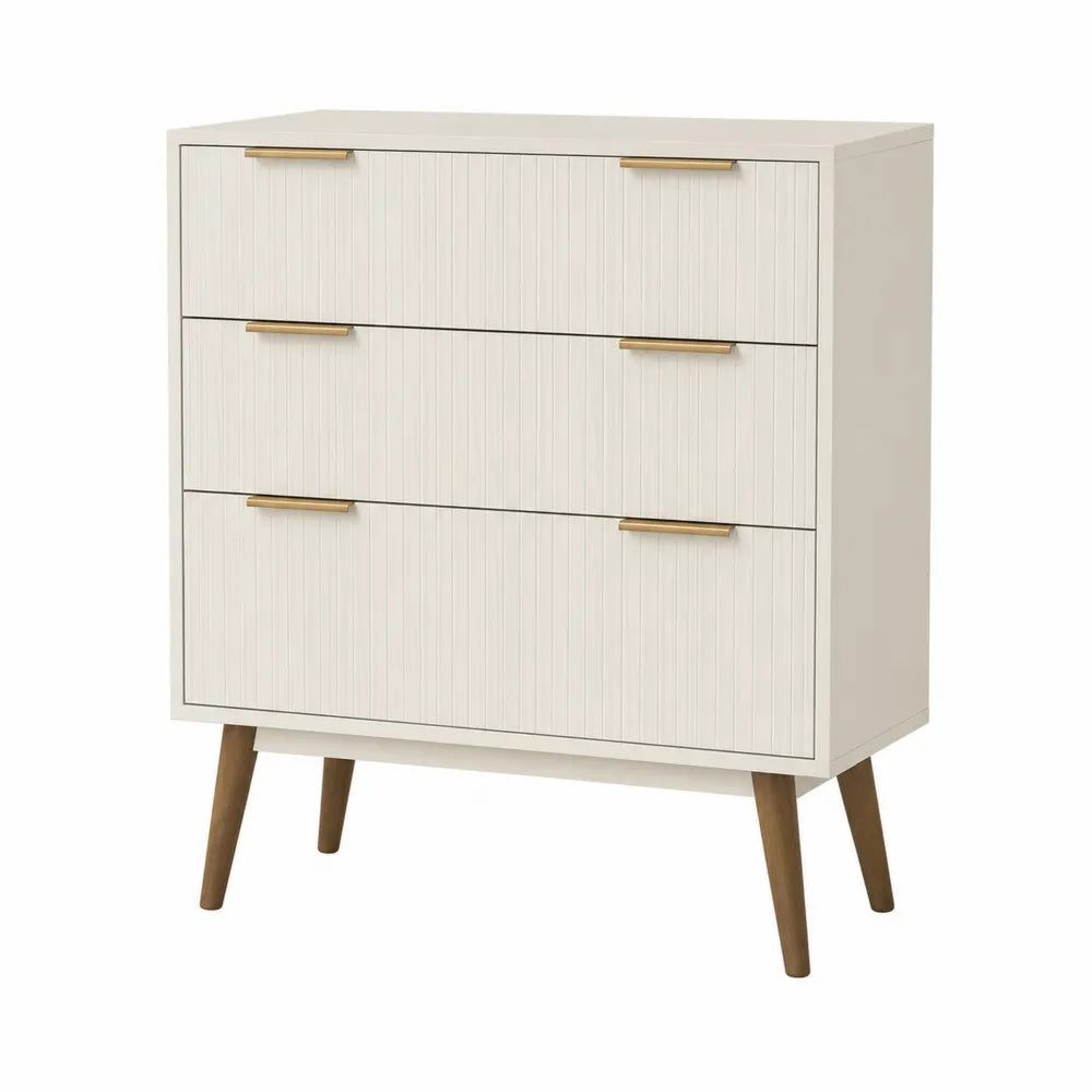 3-Drawer MDF Chest with Wood Legs White 90cm