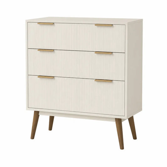 3-Drawer MDF Chest with Wood Legs White 90cm