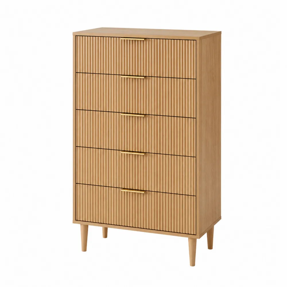 Oak Tall Dresser with 5 Drawers 120cm Height