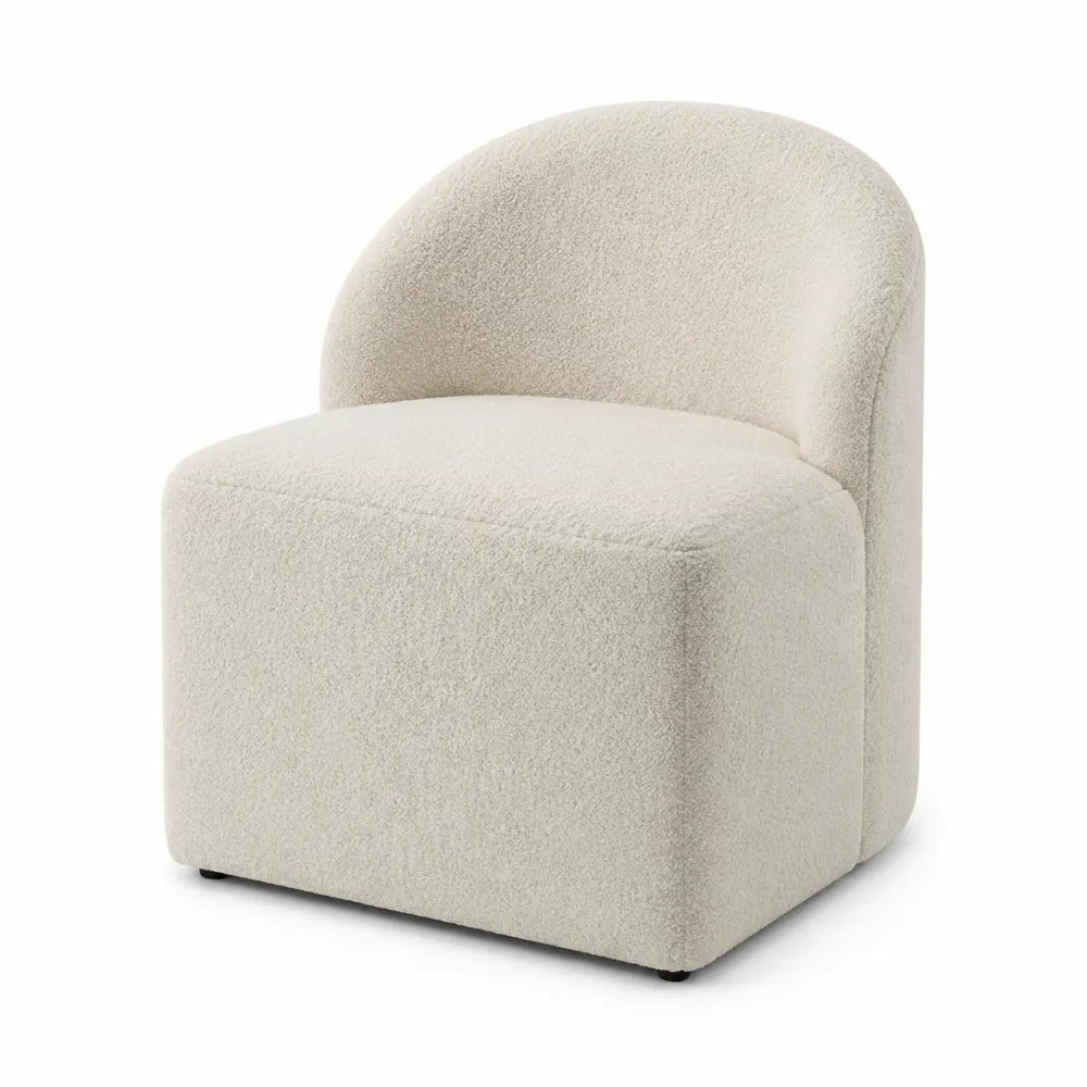 Curved Upholstered Bouclé Dining Chair Cream 75cm