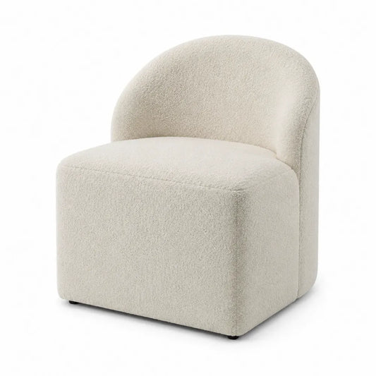 Curved Upholstered Bouclé Dining Chair Cream 75cm
