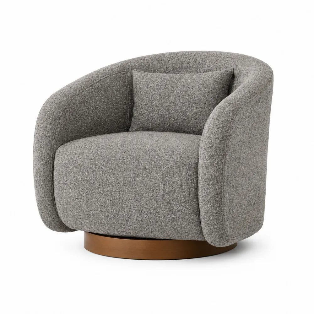 Grey Boucle Fabric Swivel Chair with Cushion