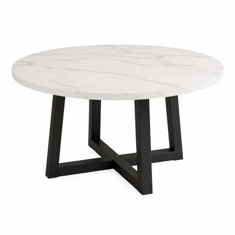 Round Marble Top Dining Table with Metal Legs