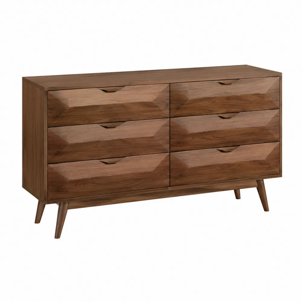 Walnut Wood 6-Drawer Dresser with Polished Veneer
