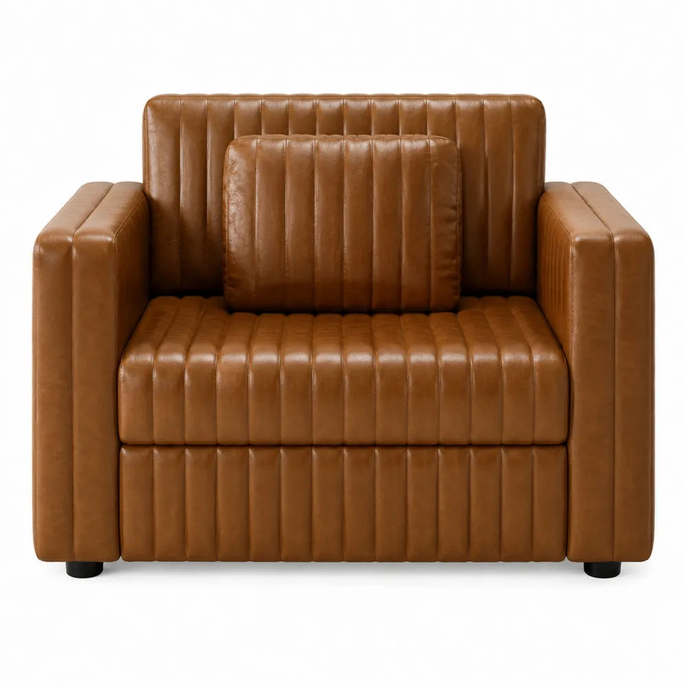 Brown Faux Leather Armchair with Cushion