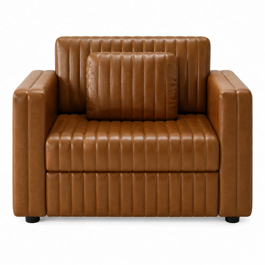 Brown Faux Leather Armchair with Cushion