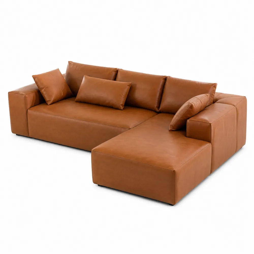 L-Shaped Leather Sectional Sofa Set Brown 102x64x35 inches
